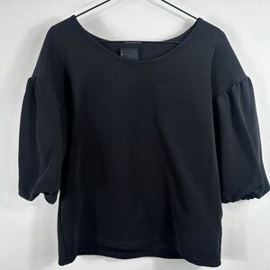 Dolan T-Shirt by Anthropologie Ribbed Puff Sleeve Black Top | Size X-Small